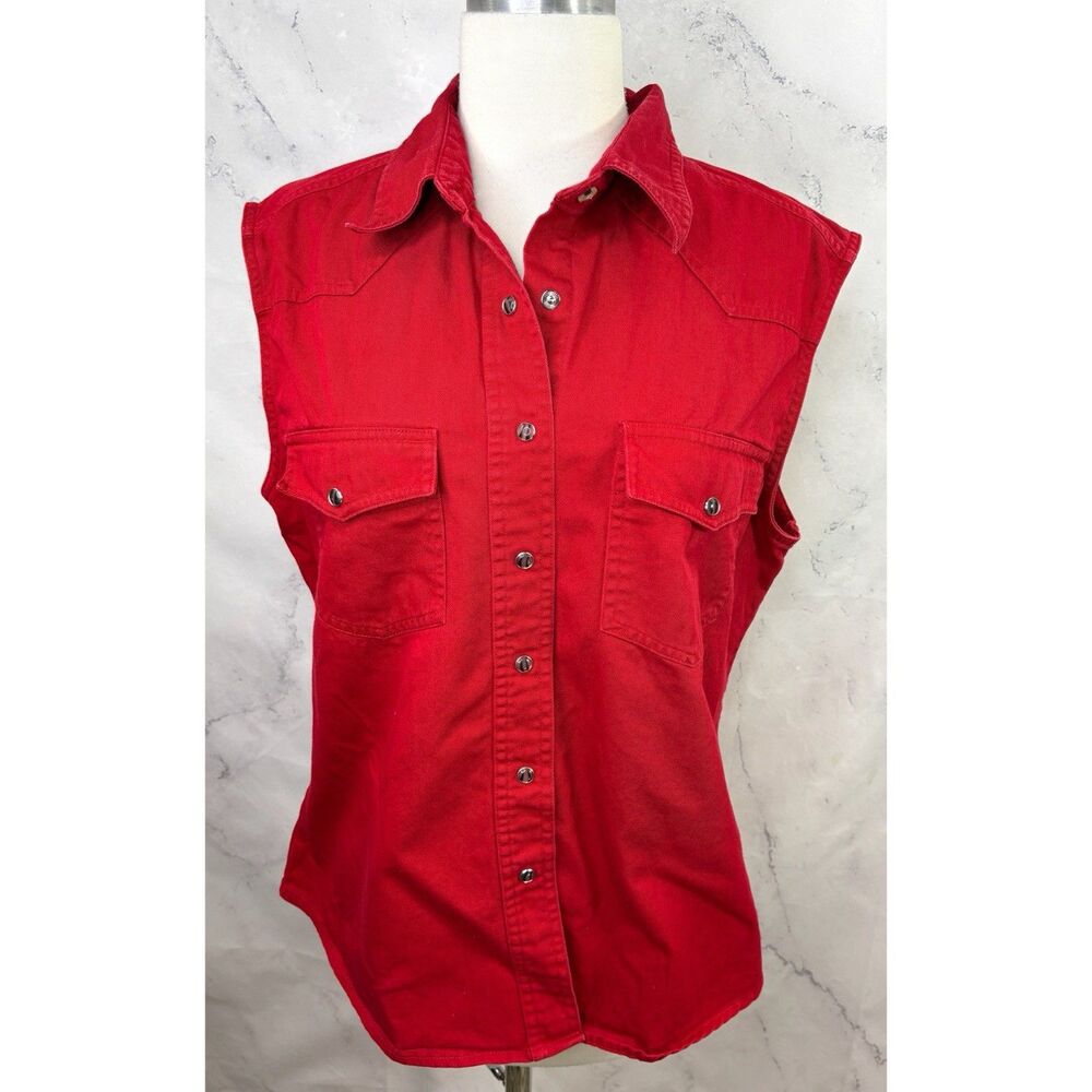 Vintage 90s Red Pearl Snap Vest Sz L Womens Western Tigers Eye Cowgirl Farmer